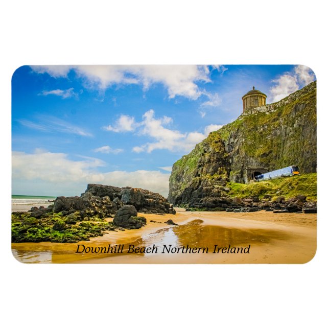 Coastal Charm: Downhill Beach and Train Magnet (Horizontal)