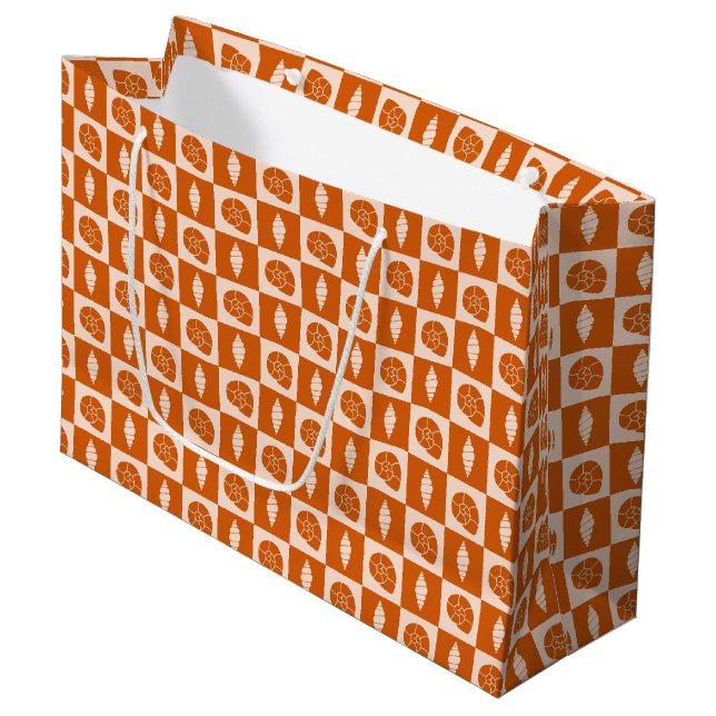 Coastal Check Pattern Orange Large Gift Bag (Front Angled)
