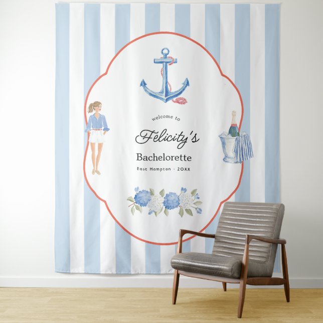 Coastal Chic Bachelorette Beach House Tapestry (In Situ)