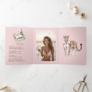 Coastal Chic Beach Club Bachelorette WeekenQR Code Tri-Fold Invitation