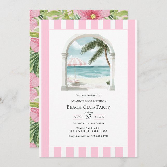 Coastal Chic Beach Club Birthday Party Invitation (Front/Back)