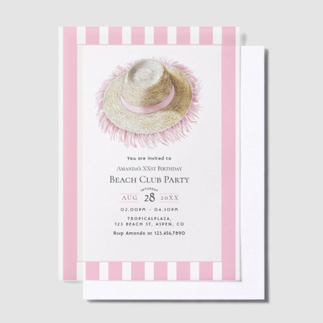 Coastal Chic Beach Club Birthday Party Vellum Invitations (Offset)