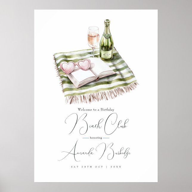 Coastal Chic Beach Club Birthday Welcome Sign (Front)