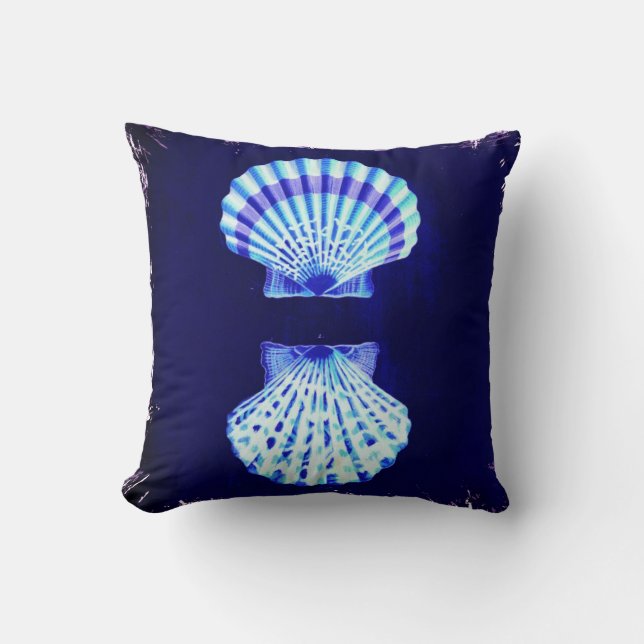 coastal chic beach rustic nautical blue seashells cushion (Front)