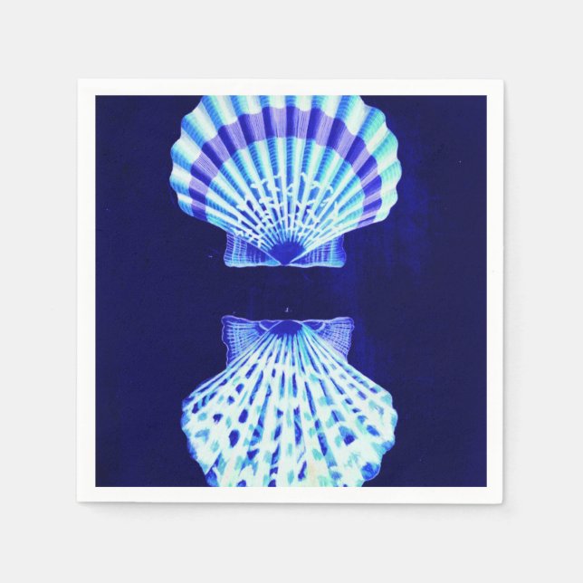coastal chic beach rustic nautical blue seashells napkin (Front)