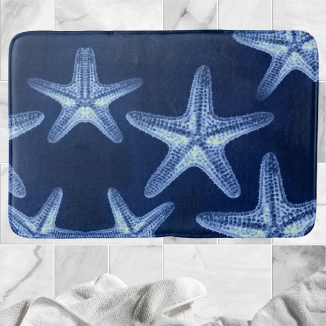 coastal chic beach rustic nautical blue starfish bath mat (coastal chic beach rustic nautical blue starfish bath mat)