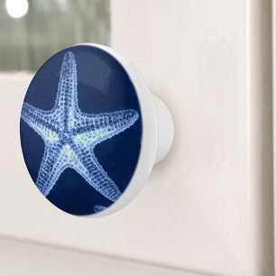 coastal chic beach rustic nautical blue starfish ceramic knob