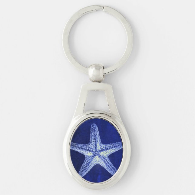 coastal chic beach rustic nautical blue starfish key ring (Front)
