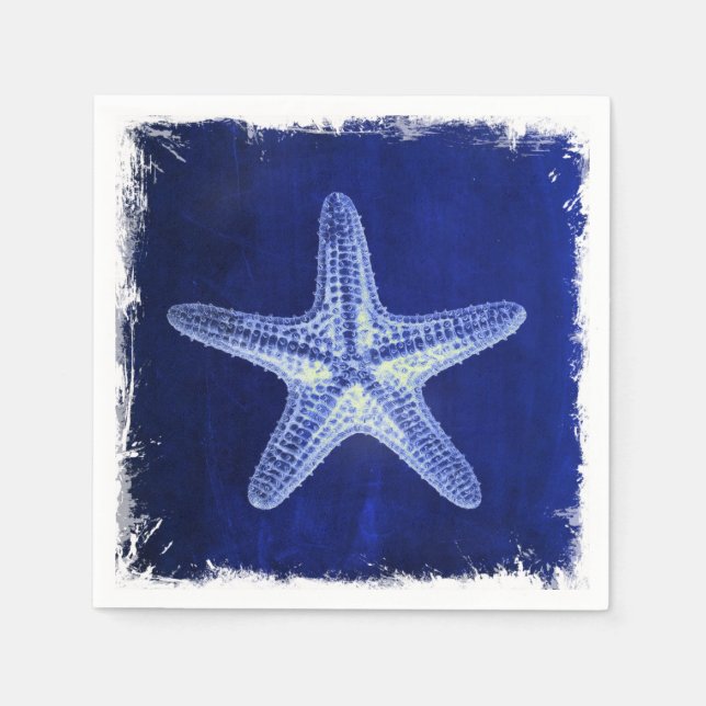 coastal chic beach rustic nautical blue starfish napkin (Front)