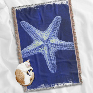 coastal chic beach rustic nautical blue starfish throw blanket