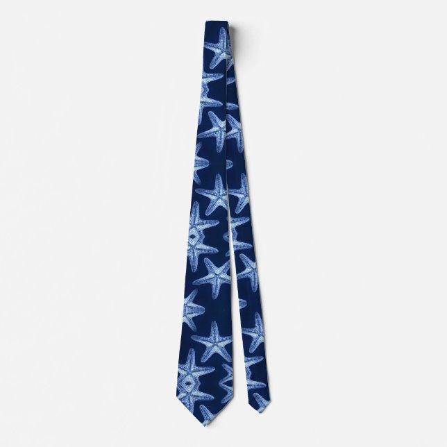 coastal chic beach rustic nautical blue starfish tie (Front)