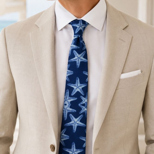 coastal chic beach rustic nautical blue starfish tie (coastal chic beach rustic nautical blue starfish neck tie)