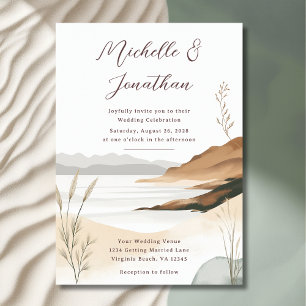 Coastal Chic Beach Watercolor Landscape Wedding Invitation