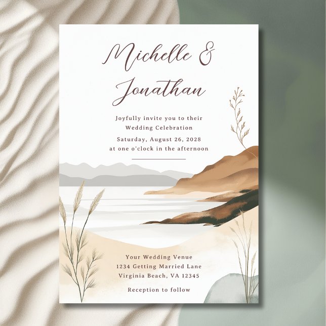 Coastal Chic Beach Watercolor Landscape Wedding Invitation (Front - Coastal Chic Beach Watercolor Landscape Wedding Invitation)