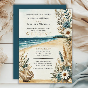 Coastal Chic Beach Watercolor Wedding Invitation