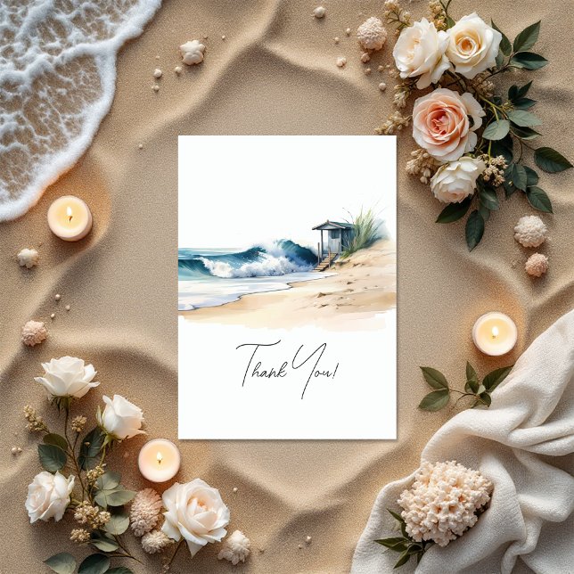 Coastal Chic Beach Wedding Photo Thank You Card (Coastal Chic Beach Wedding Photo Thank You Card)