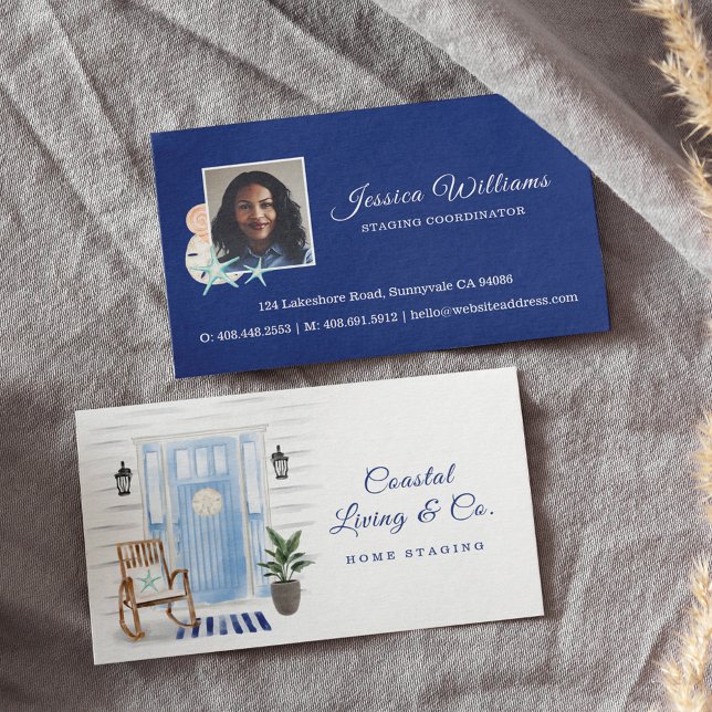 Coastal Chic Beachy Watercolor Blue Front Door Business Card (Creator Uploaded)