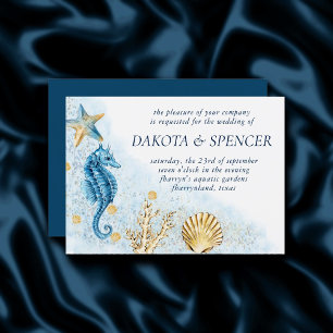 Coastal Chic   Blue and Gold Coral Reef Wedding Invitation