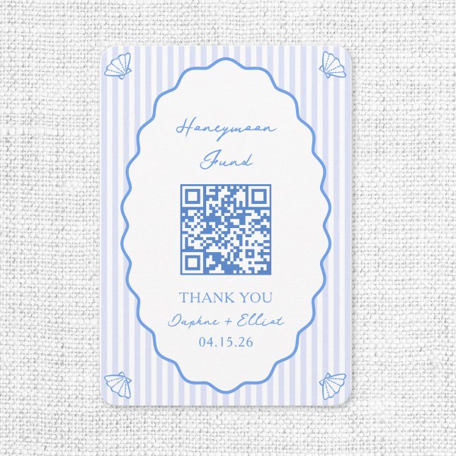 Coastal Chic Blue Honeymoon Fund Wedding QR Code Enclosure Card (Creator Uploaded)
