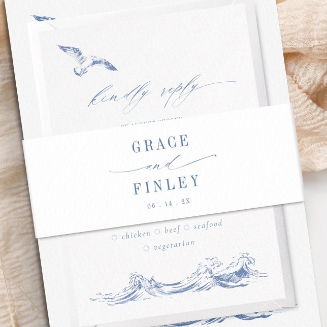Coastal Chic Blue Minimalist Wedding Invitation Belly Band (Creator Uploaded)