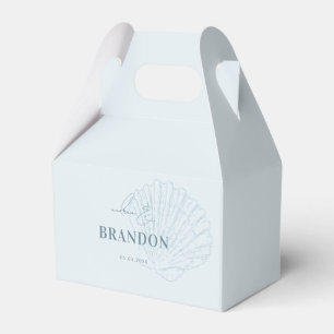 Coastal Chic Blue Nautical Seashell Names Wedding Favour Box