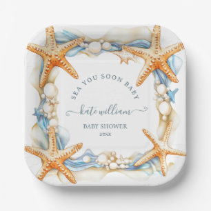 Coastal chic blue sea you soon Baby Shower Paper Plate