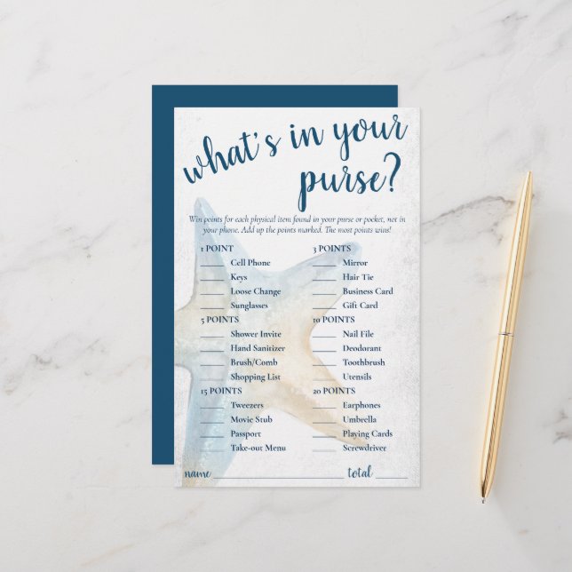 Coastal Chic | Blue Starfish In Your Purse Game (Front/Back In Situ)