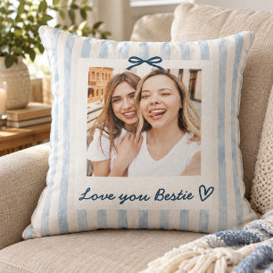 Coastal Chic Blue Stripe Ribbon Photo Bestie Cushion