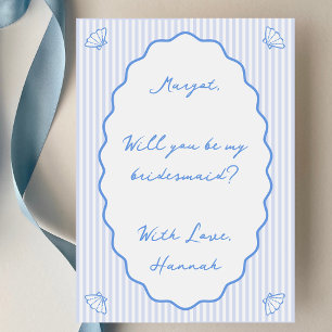 Coastal Chic Blue Striped Cute Bridesmaid Proposal Card