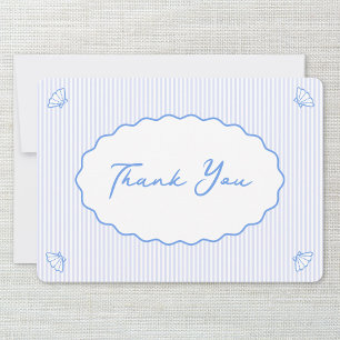 Coastal Chic Blue & White Stripe Shell Handwritten Thank You Card
