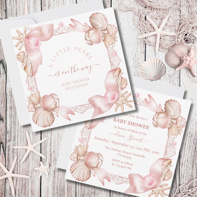 Coastal chic blush pink pearl Baby Shower Invitation (Creator Uploaded)