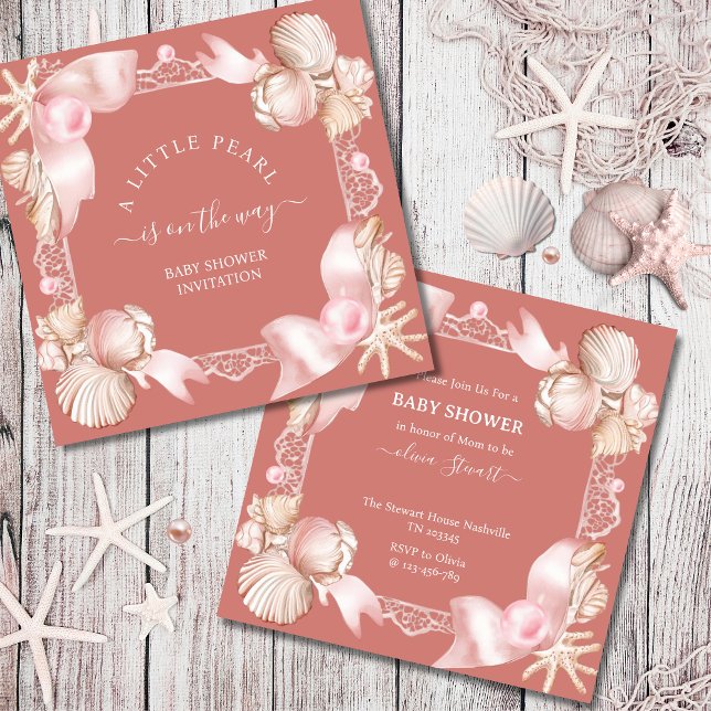 Coastal chic blush pink pearl Baby Shower Invitation (Creator Uploaded)