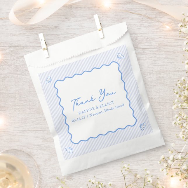 Coastal Chic Elegant Blue Wedding Thank You Favour Bag (Clipped)