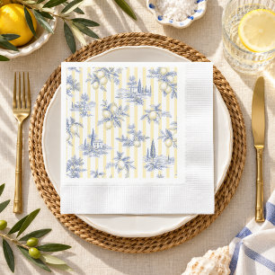 Coastal Chic Exotic Island Citrus Toile de Jouy Napkin