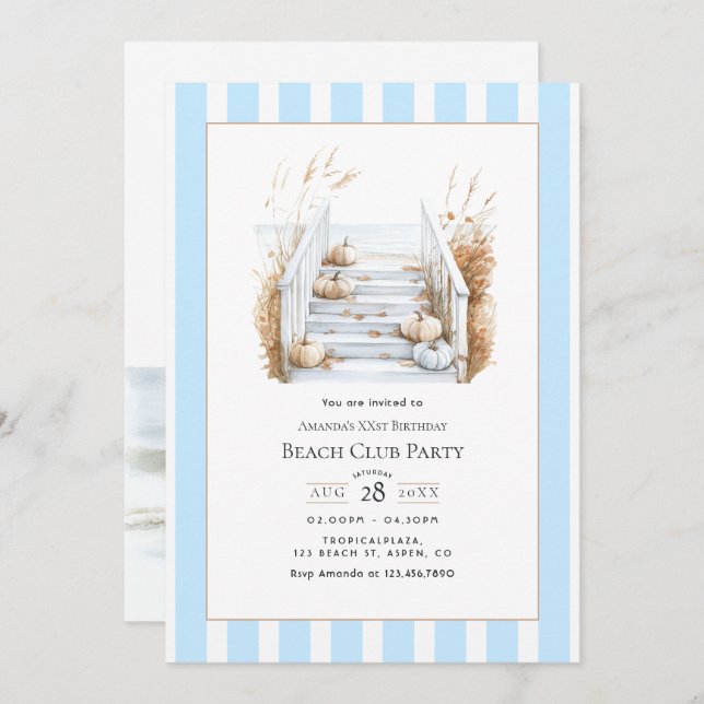 Coastal Chic Fall Beach Club Birthday Party Invitation (Front/Back)