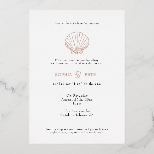 Coastal Chic Foil Wedding Invite Black White (Front)