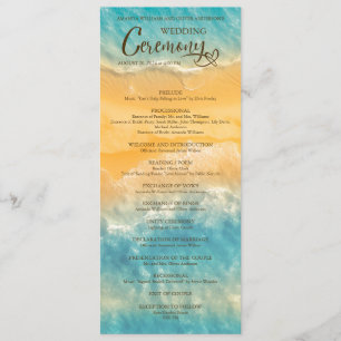 Coastal Chic Golden Sand Teal Wedding Ceremony Program
