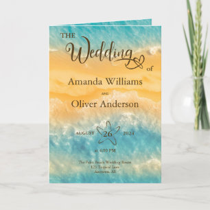 Coastal Chic Golden Sand Teal Wedding Ceremony Program
