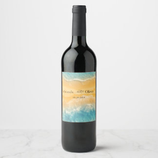 Coastal Chic Golden Sand Teal Wedding Welcome Wine Label