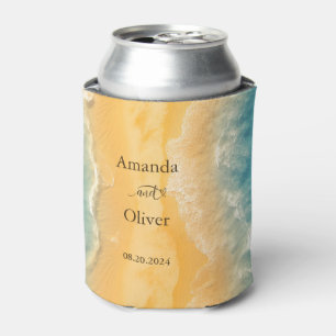 Coastal Chic Golden Sand Turquoise Water Wedding Can Cooler