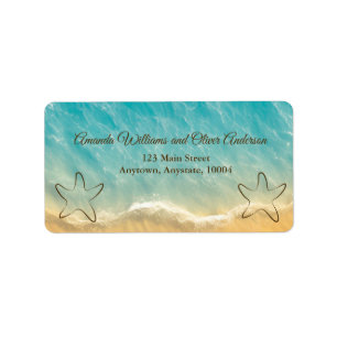 Coastal Chic Golden Sand Turquoise Water Wedding Label