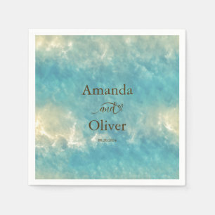 Coastal Chic Golden Sand Turquoise Water Wedding Napkin