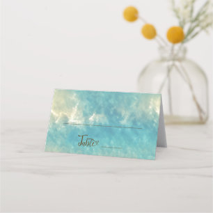 Coastal Chic Golden Sand Turquoise Water Wedding Place Card