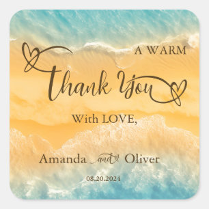 Coastal Chic Golden Sand Turquoise Water Wedding Square Sticker