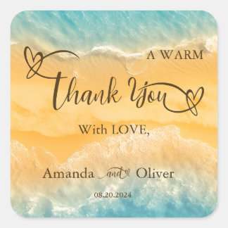 Coastal Chic Golden Sand Turquoise Water Wedding Square Sticker