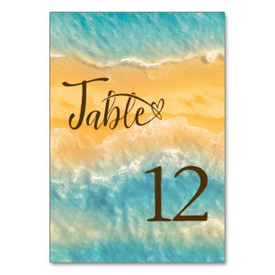Coastal Chic Golden Sand Turquoise Water Wedding Table Number