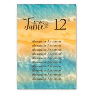 Coastal Chic Golden Sand Turquoise Water Wedding Table Number