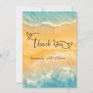 Coastal Chic Golden Sand Turquoise Water Wedding Thank You Card