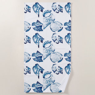 coastal chic indigo blue ocean watercolor seashell beach towel
