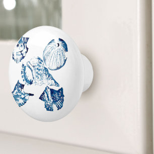 coastal chic indigo blue ocean watercolor seashell ceramic knob